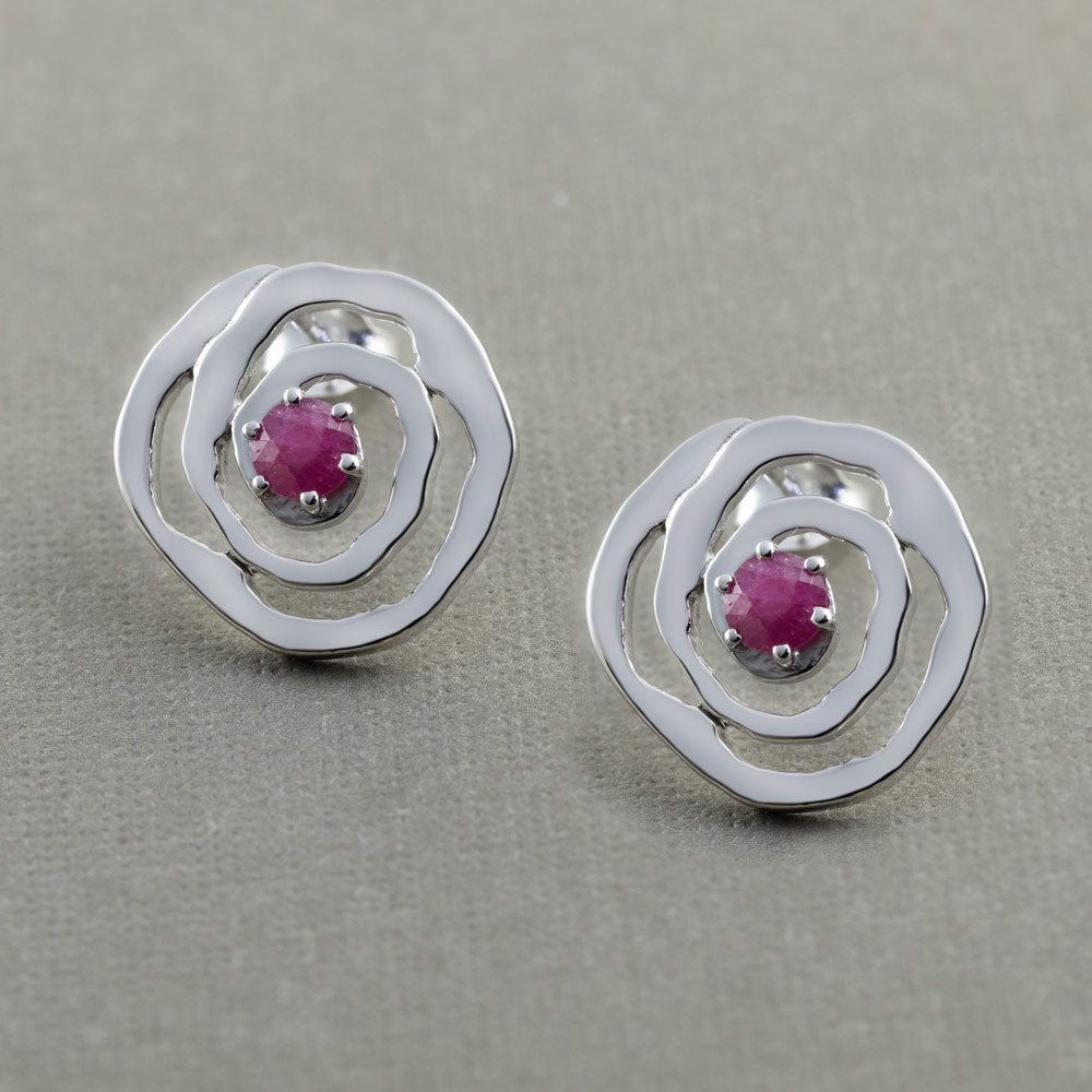 Natural Rhythm Gemstone Silver Earrings in Ruby