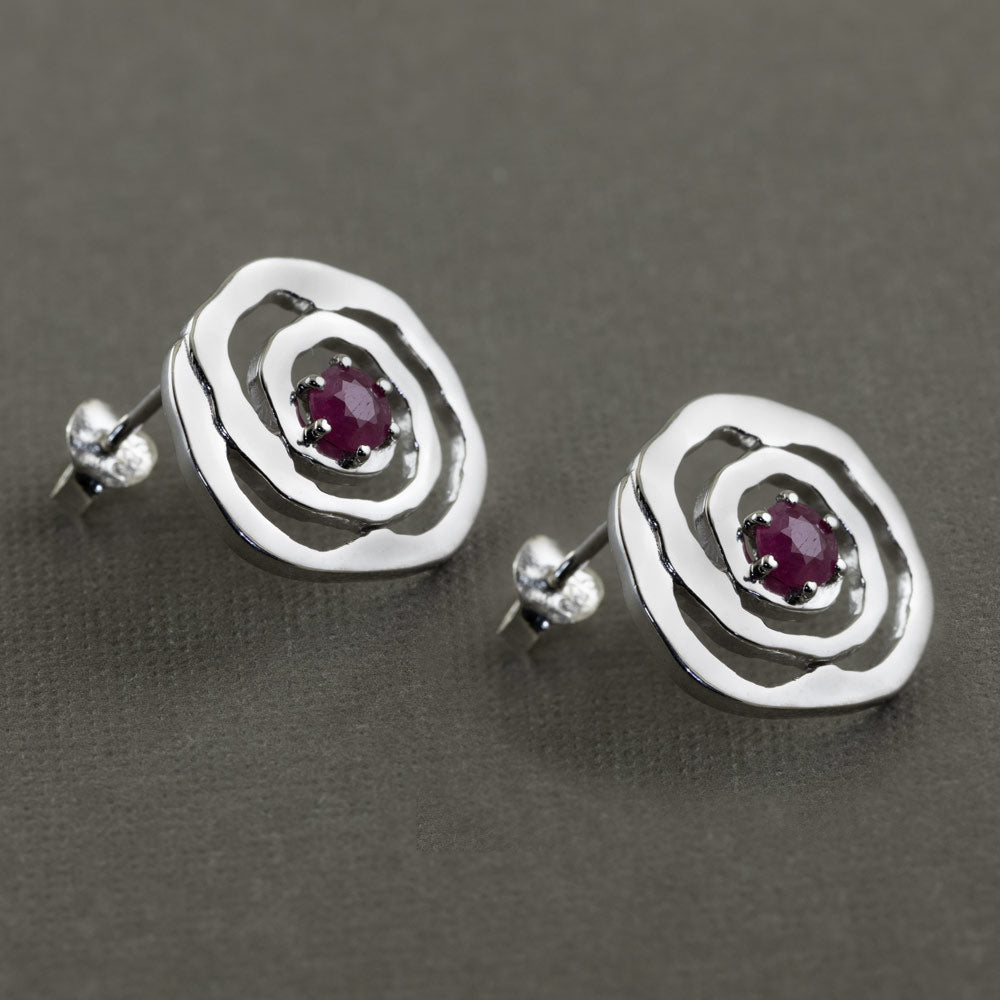 Natural Rhythm Gemstone Silver Earrings in Ruby