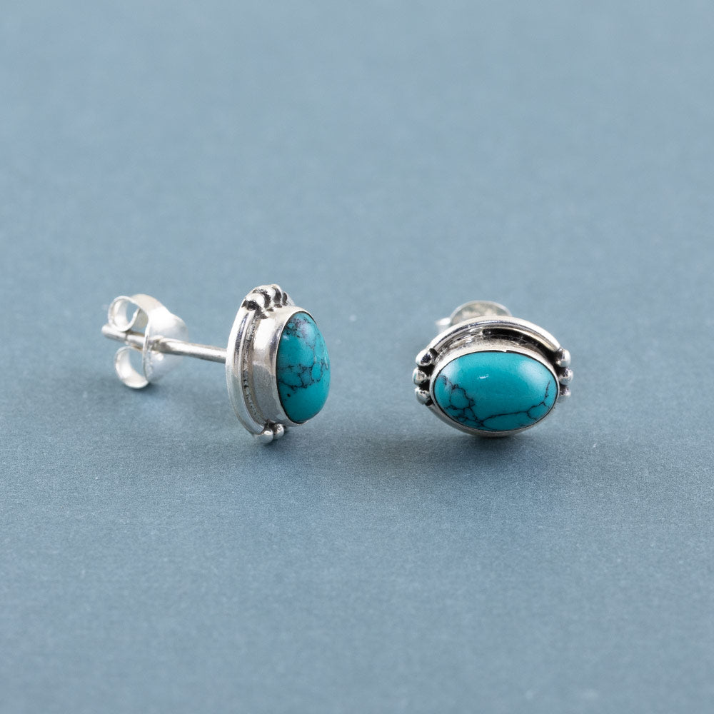 Praarambha Plumed Ovals Silver Stud Earrings in Turquoise