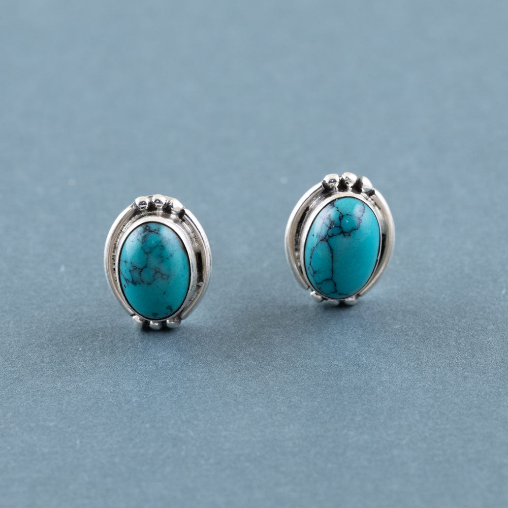 Praarambha Plumed Ovals Silver Stud Earrings in Turquoise