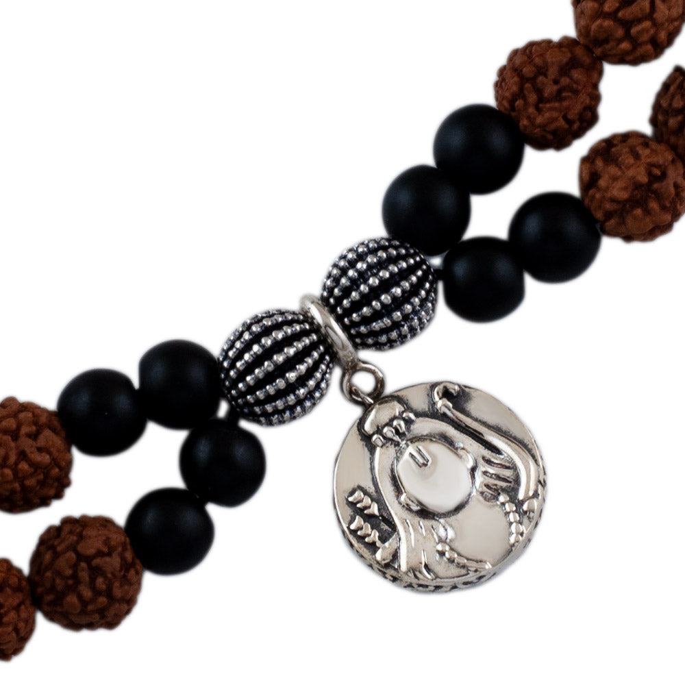 Rama Sita Aashirwaad Silver Charm with Silver Centric Double Layer Rudraksh Rakhi Adjustable Bracelet