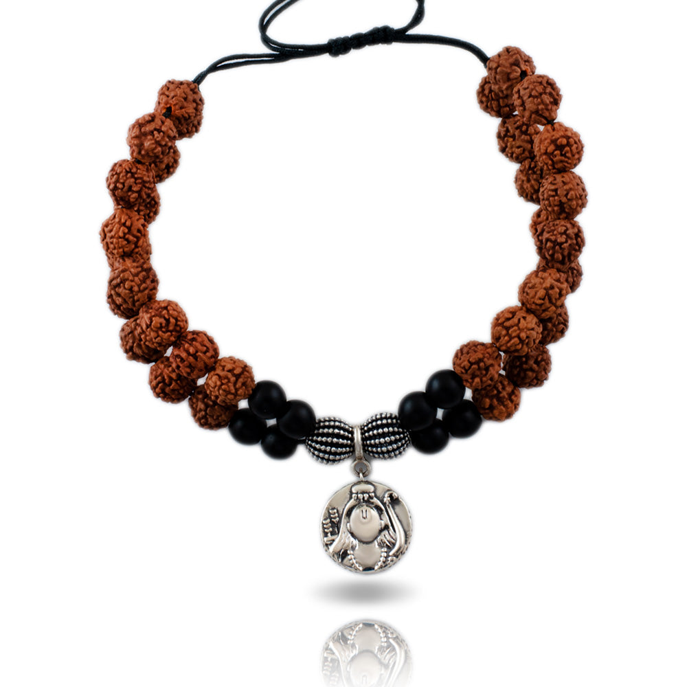 Rama Sita Aashirwaad Silver Charm with Silver Centric Double Layer Rudraksh Rakhi Adjustable Bracelet