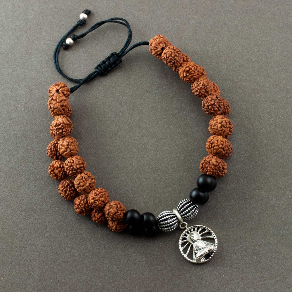 Rays of Buddha Silver Charm Rudraksh Rakhi Adjustable Bracelet
