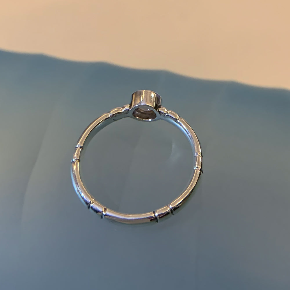 Sandhya Brushed Silver Gemstone Ring in Round Rainbow Moonstone