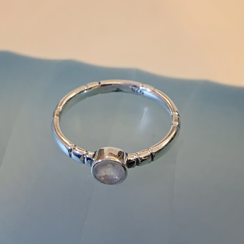 Sandhya Brushed Silver Gemstone Ring in Round Rainbow Moonstone