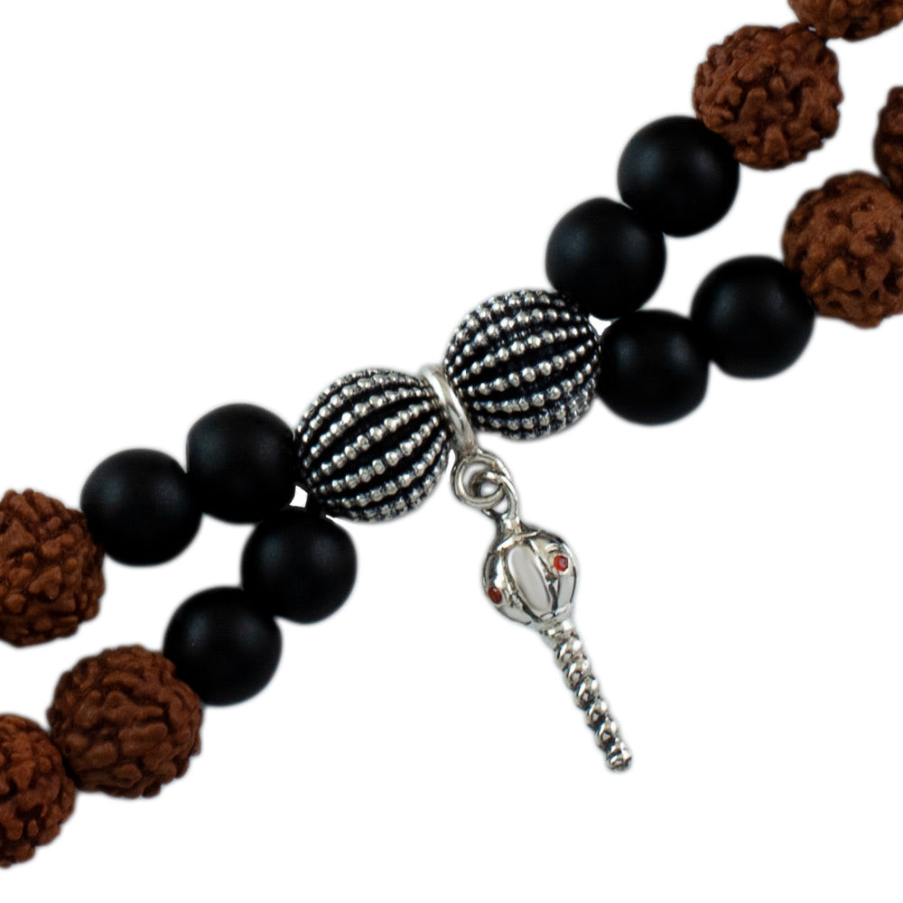 Sashakta Hanumanji Gada Silver Charm with Silver Centric Double Layer Rudraksh Rakhi Adjustable Bracelet