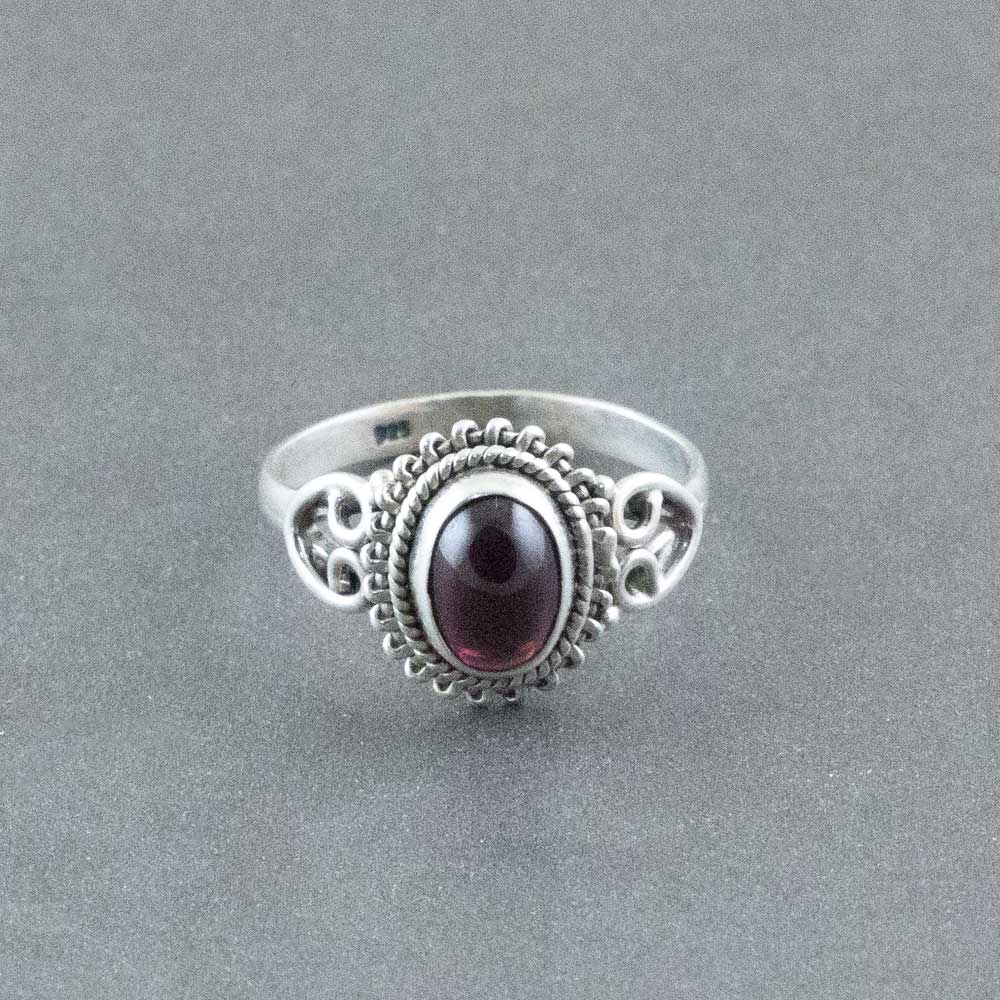 Praarambha Minimalist Hero Stone Silver Ring in Garnet-16