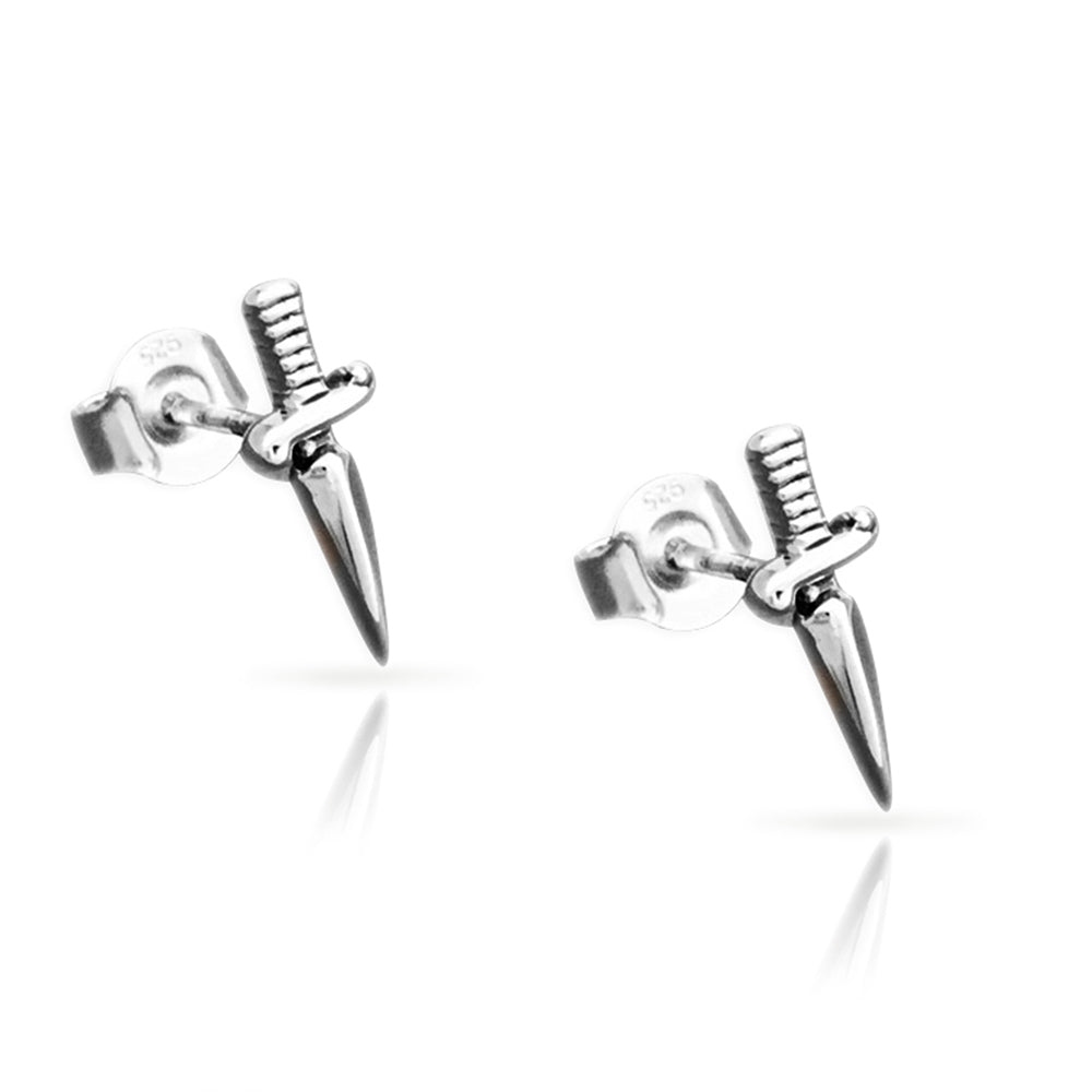 Silver Dagger Stud Earrings