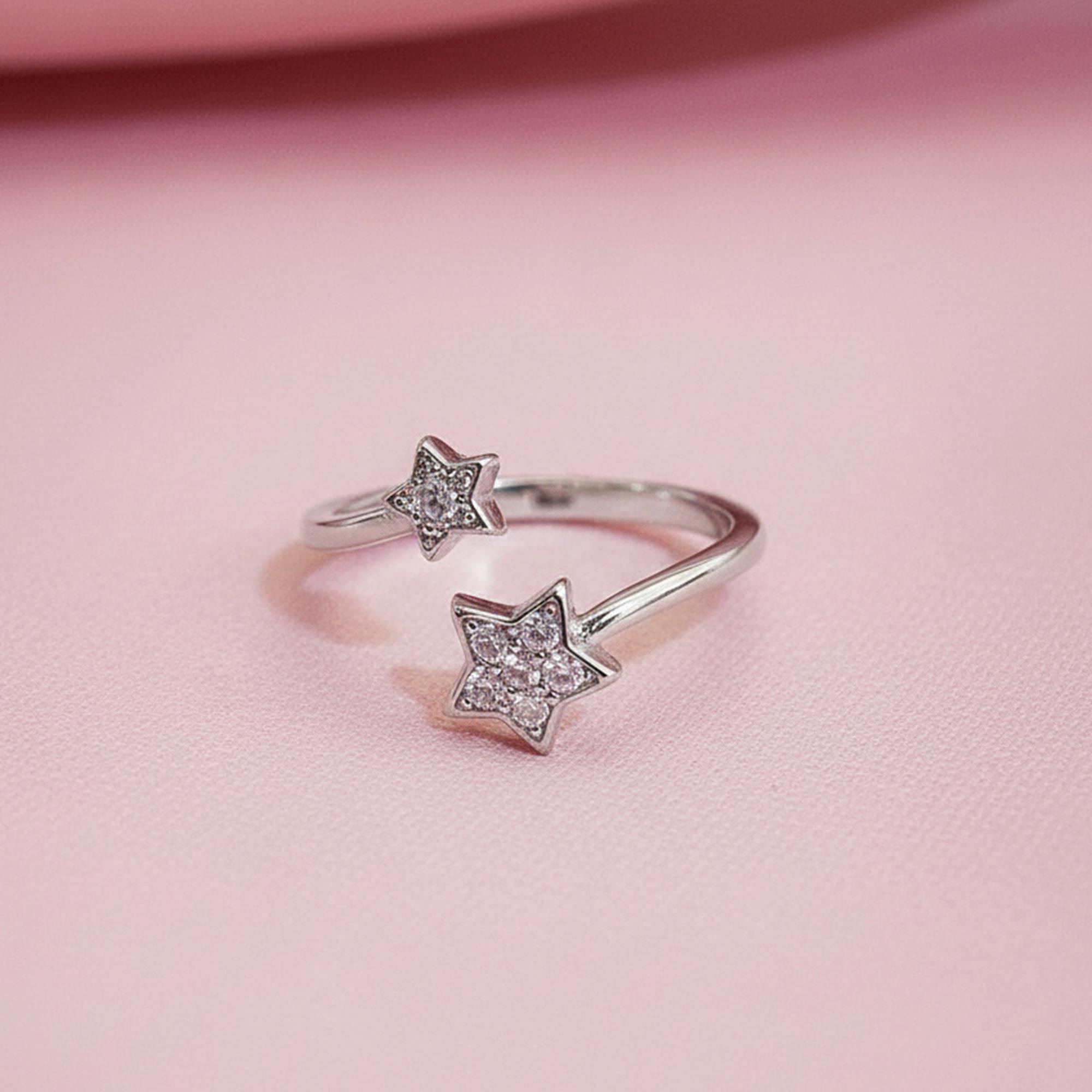 All That Glitters CZ Sister Stars Adjustable Silver Ring-10 to 14