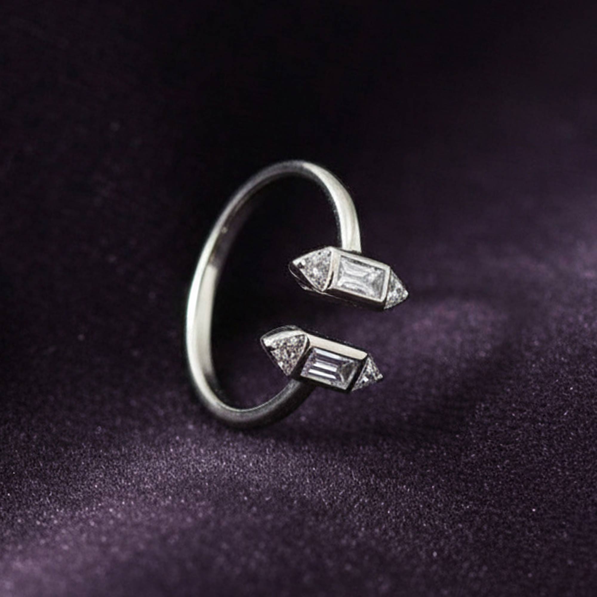 All That Glitters CZ Twin Ovals Adjustable Silver Ring-10 to 14