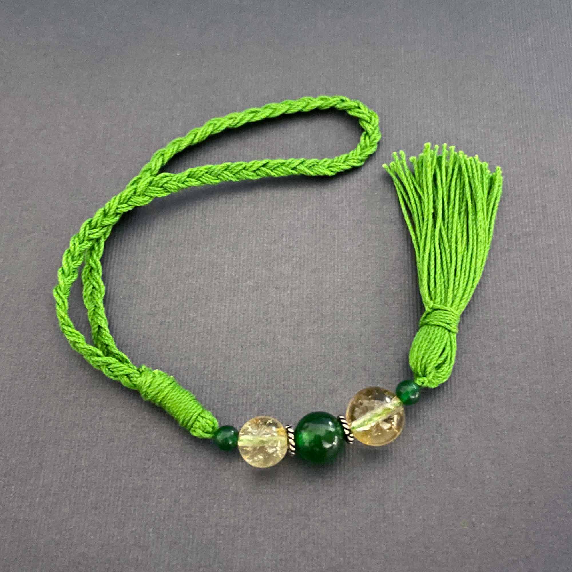 Damru Silver Charm with Citrine & Green Jade Charmholder Lumba Rakhi
