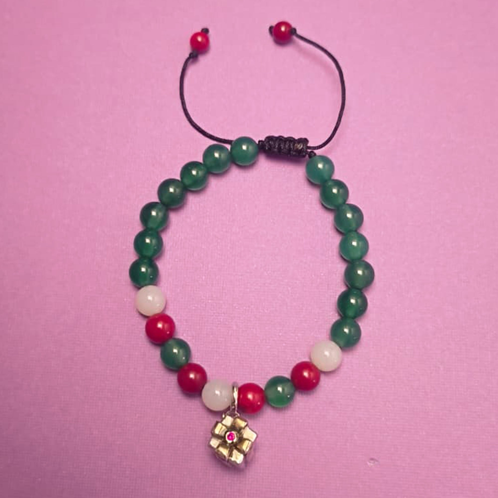 Colors of Christmas Adjustable Bead Bracelet with Gift Box Silver Charm