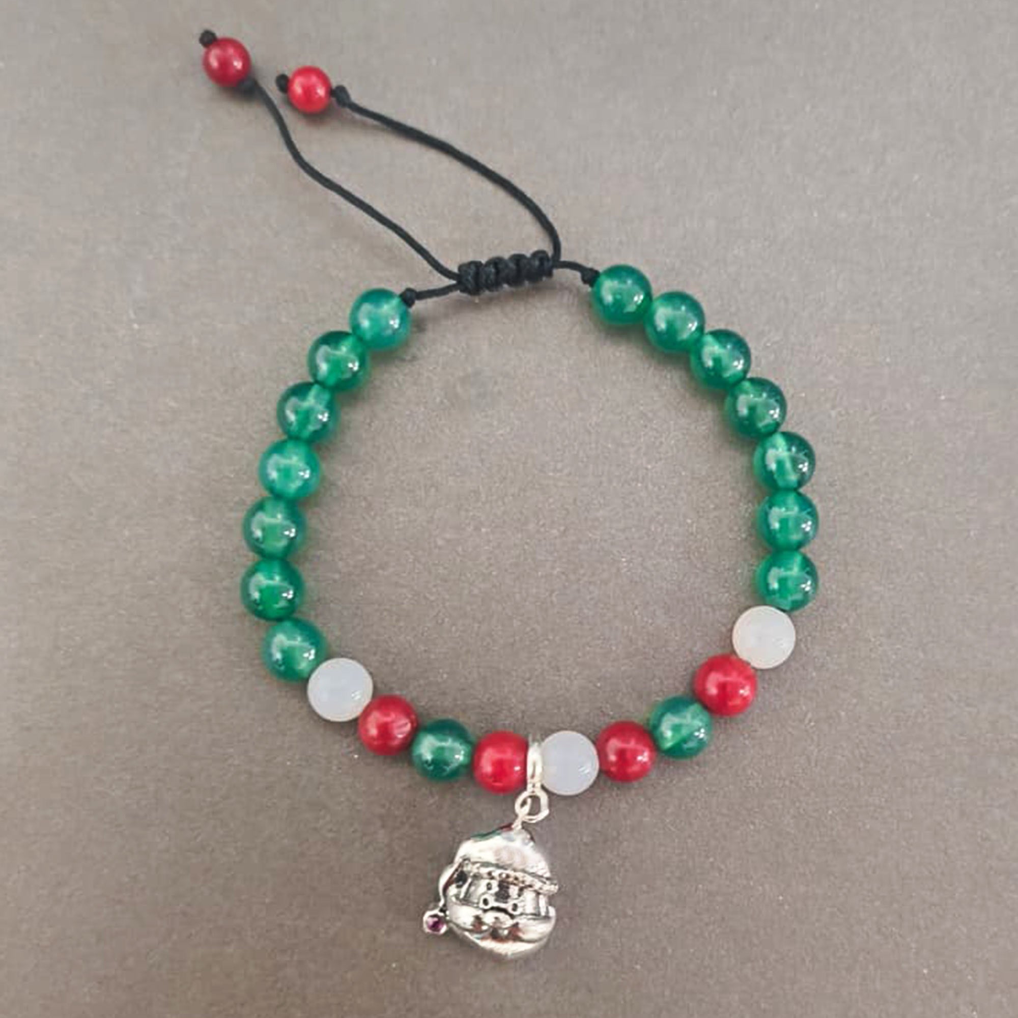 Colors of Christmas Adjustable Bead Bracelet with Ho Ho Ho Santa Silver Charm