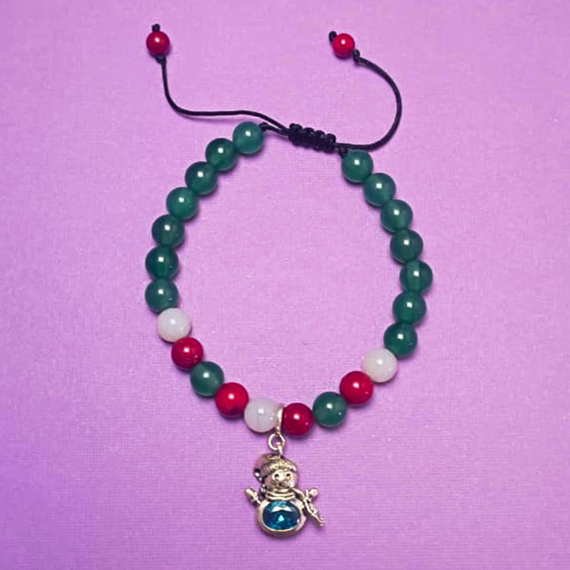 Colors of Christmas Adjustable Bead Bracelet with Melt My Heart Snowman Silver Charm