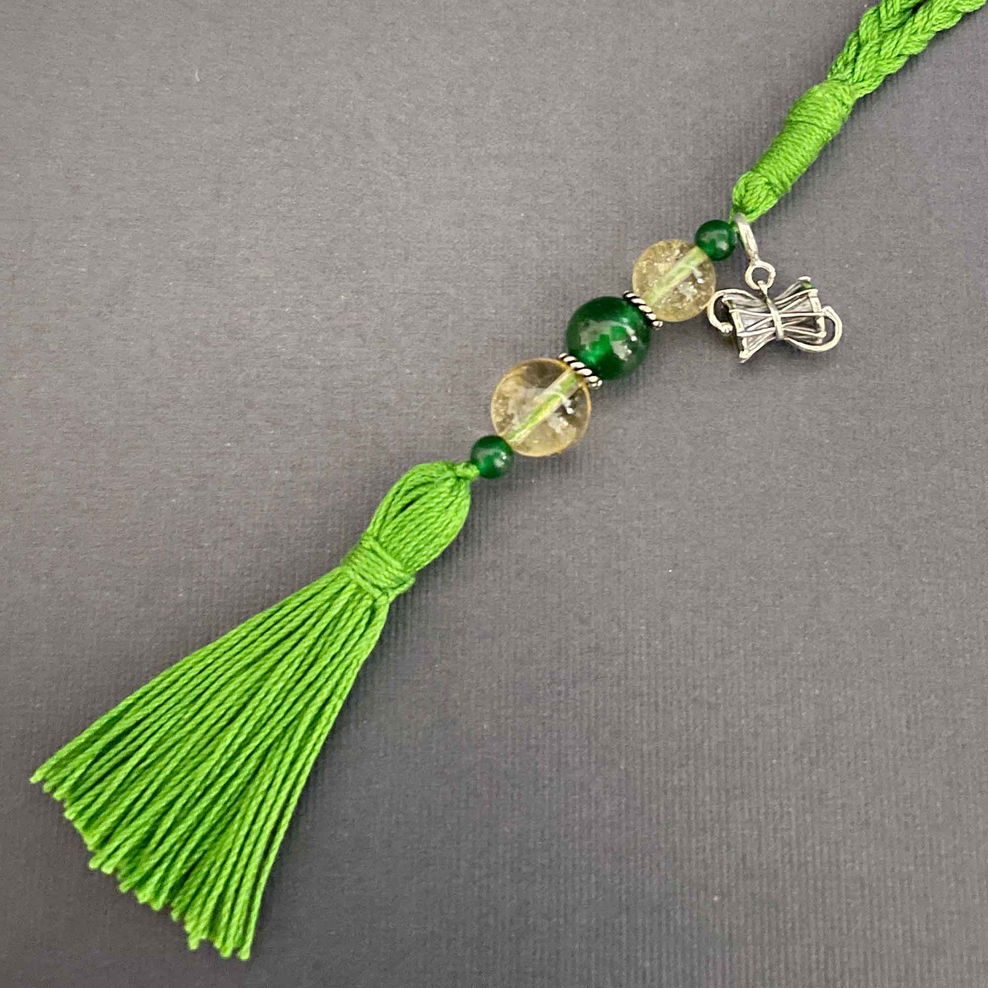 Damru Silver Charm with Citrine & Green Jade Charmholder Lumba Rakhi