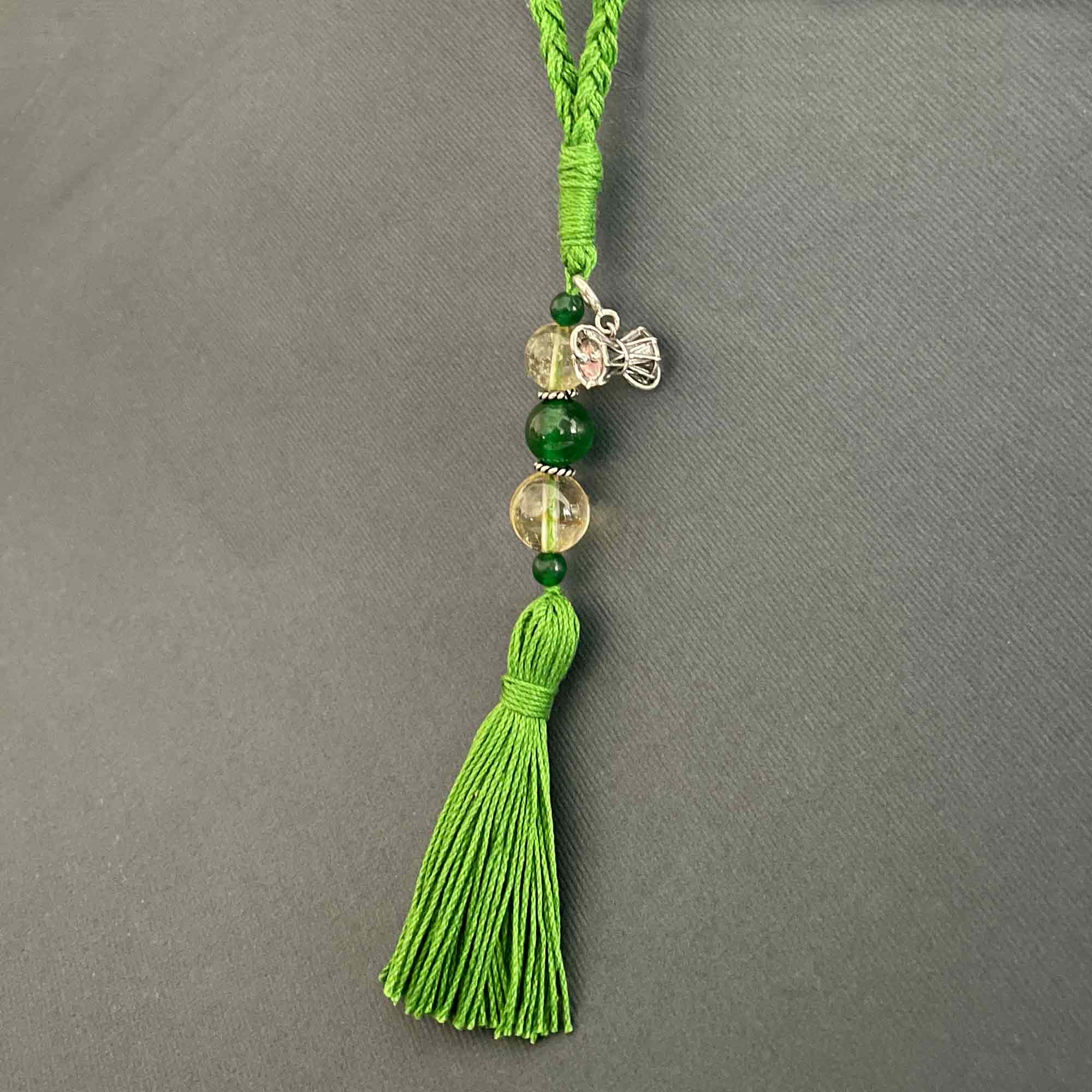 Damru Silver Charm with Citrine & Green Jade Charmholder Lumba Rakhi