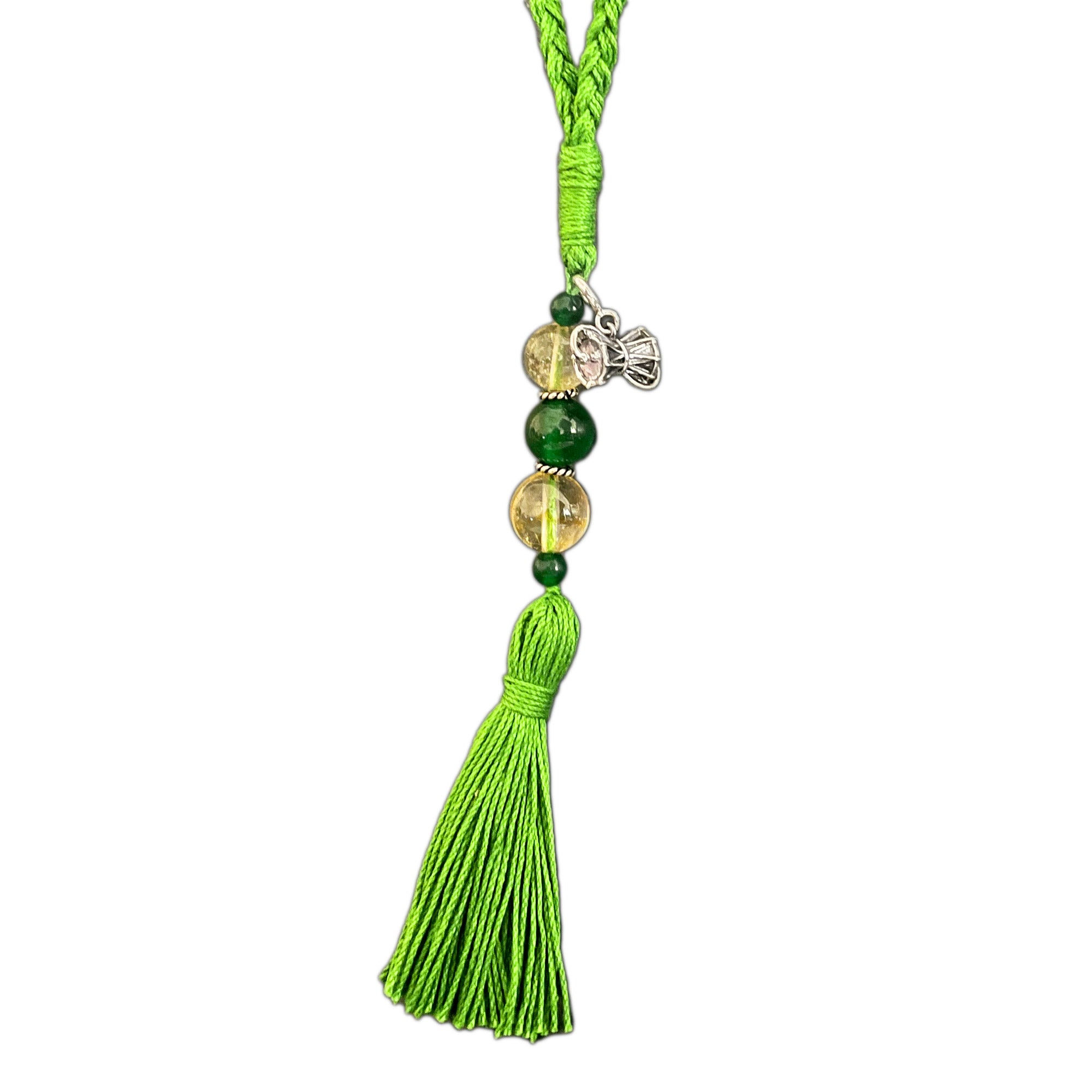 Damru Silver Charm with Citrine & Green Jade Charmholder Lumba Rakhi