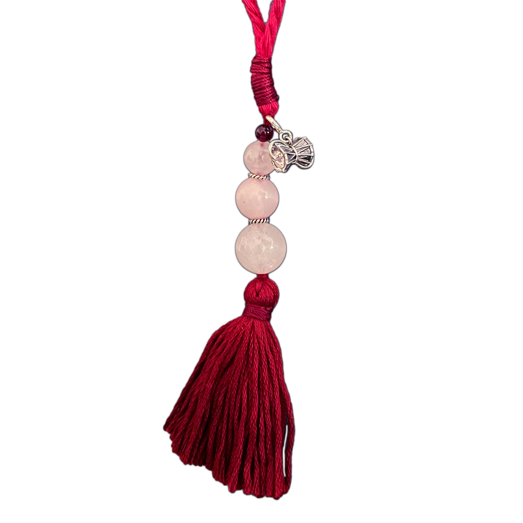 Damru Silver Charm with Rose Quartz Charmholder Lumba Rakhi