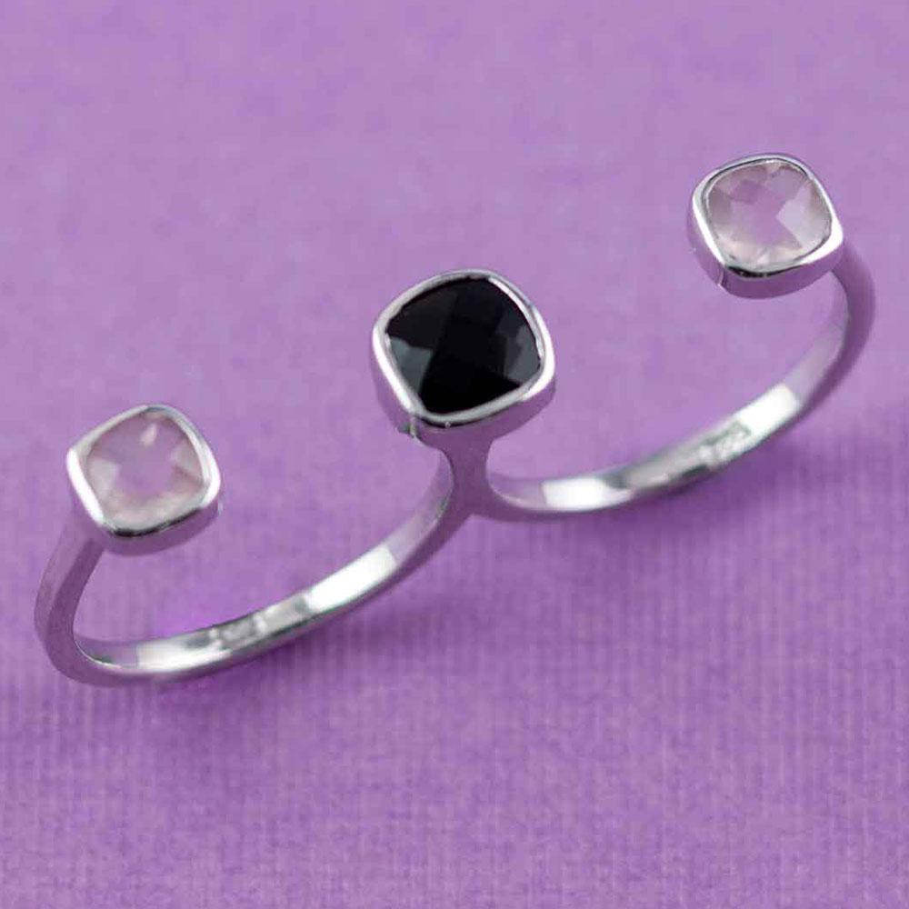 Fourseven Deco Twin Finger Ring in Rose Quartz and Black Onyx R-139-AL-S Base-Image