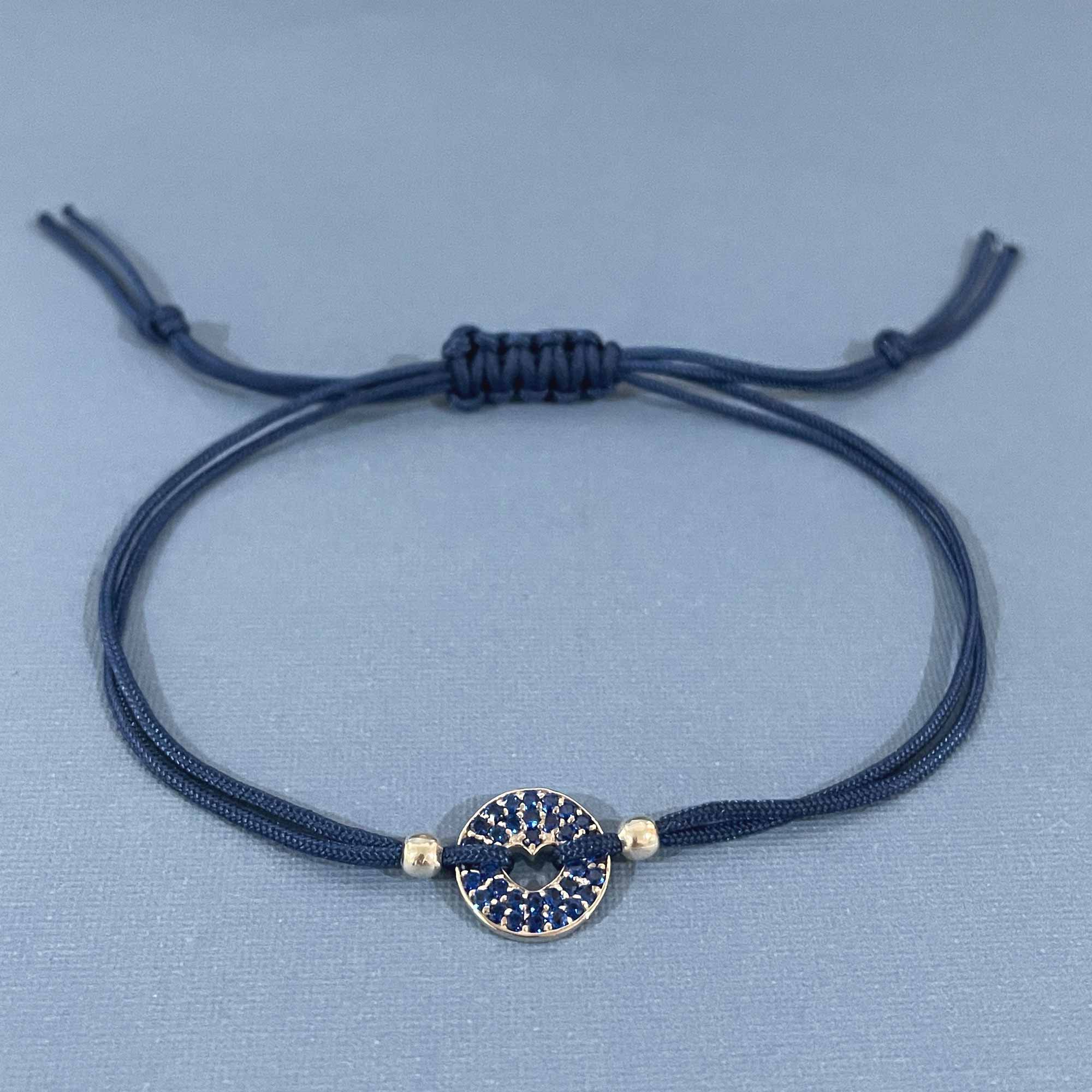 Floating Heart Pendant in Midnight Blue with Simplicity Adjustable Nylon Thread Bracelet-Navy Blue