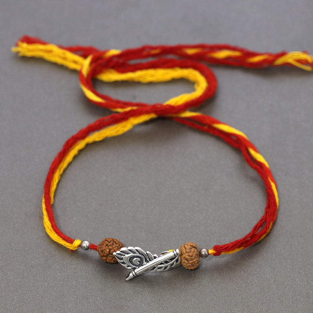 Krishna Murali Silver Pendant Moli Rakhi Bracelet
