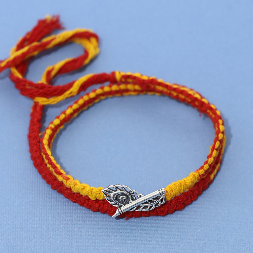 Krishna Murali Silver Pendant Moli Rakhi Bracelet