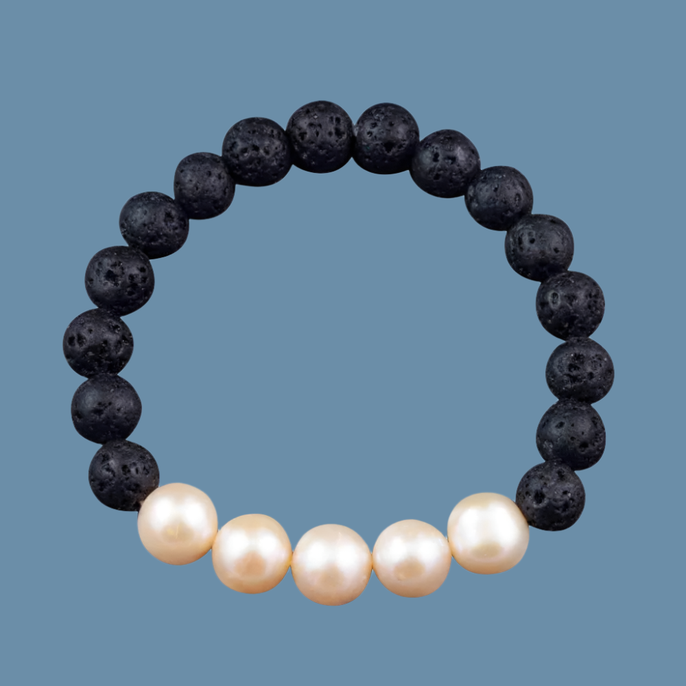 Lava Elastic Bead Bracelet in Pearl