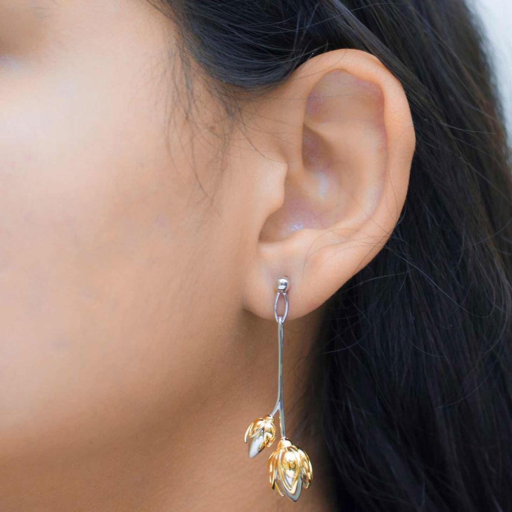 Fourseven Lotus Bud Post Dangler Earrings E-424-AL-SG Base-Image