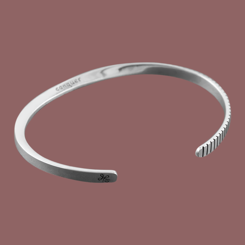 Conquer Message Silver Message Cuff Bangle