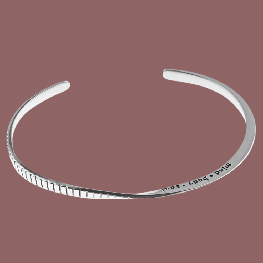 Mind Body Soul Silver Message Cuff Bangle