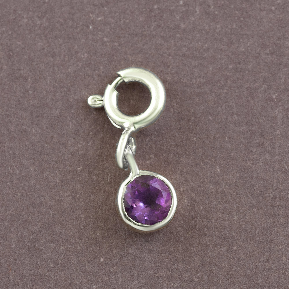 Minimalist Gemstone Silver Charm in Amethyst