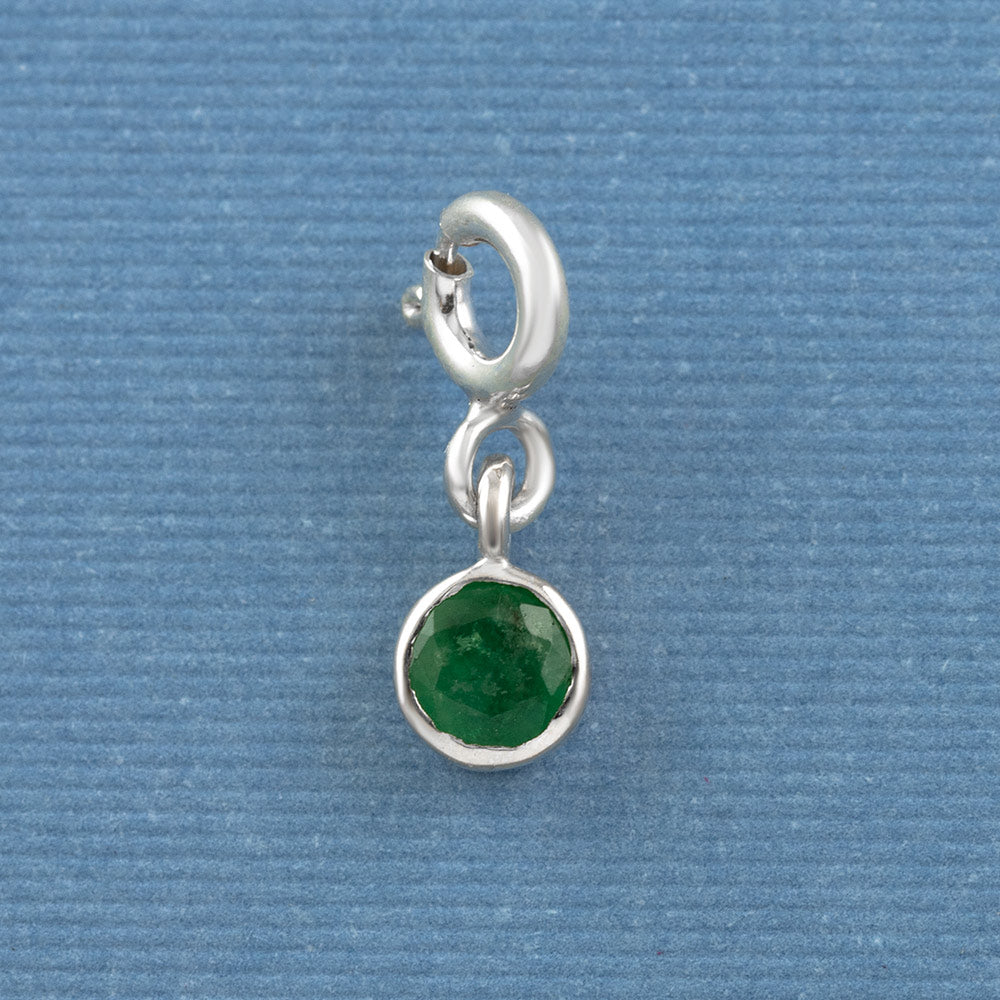 Minimalist Gemstone Silver Charm in Emerald