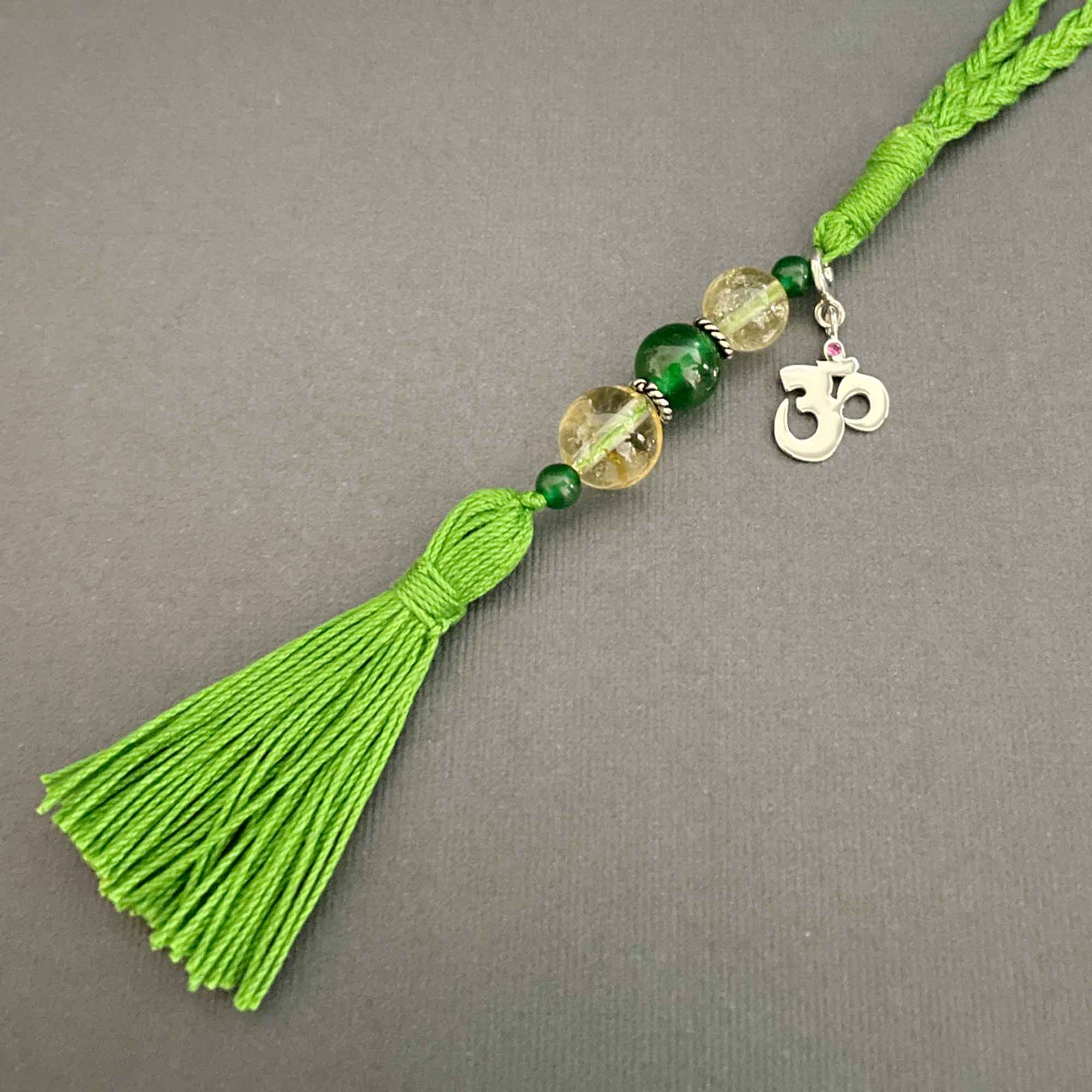 Om Silver Charm with Citrine & Green Jade Charmholder Lumba Rakhi
