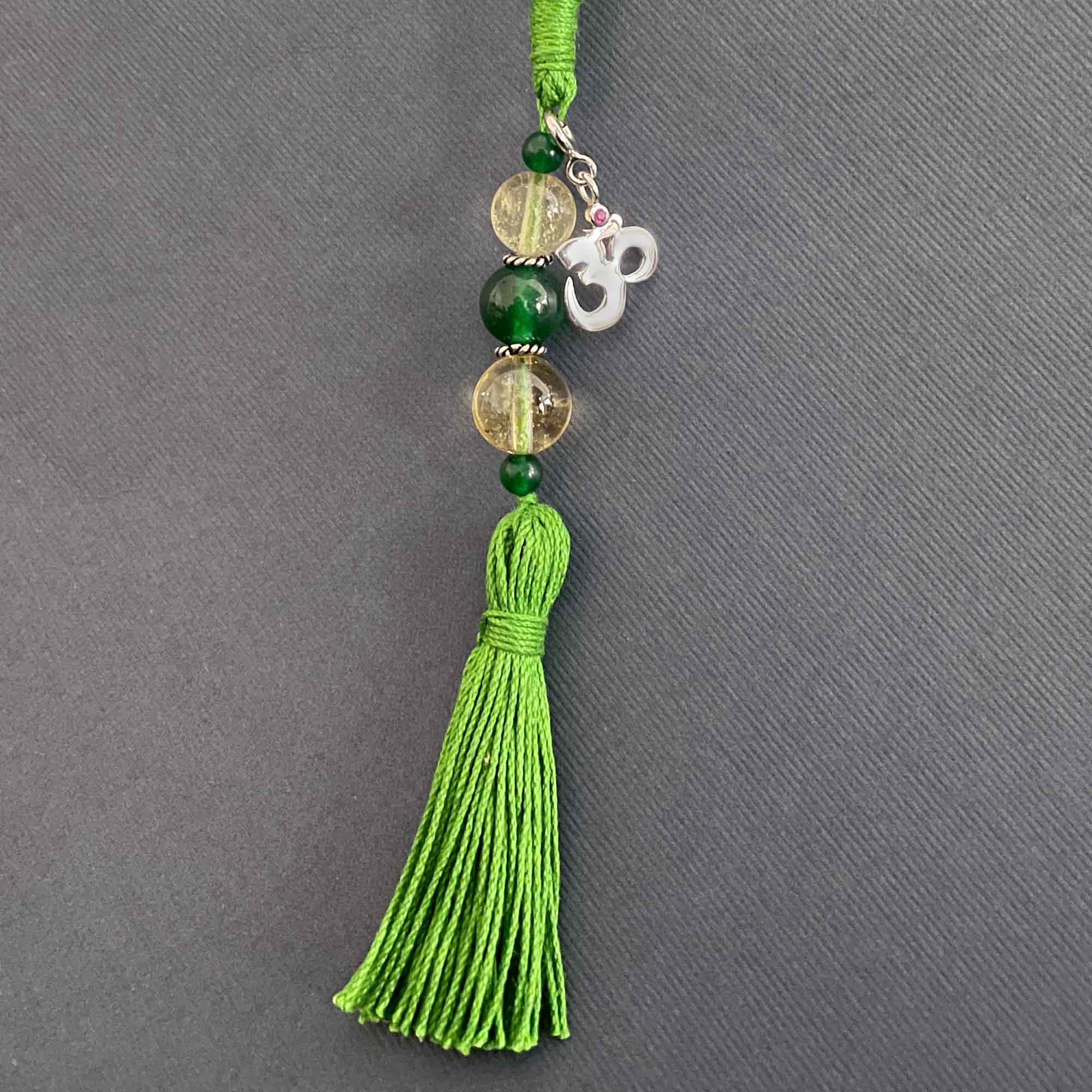 Om Silver Charm with Citrine & Green Jade Charmholder Lumba Rakhi