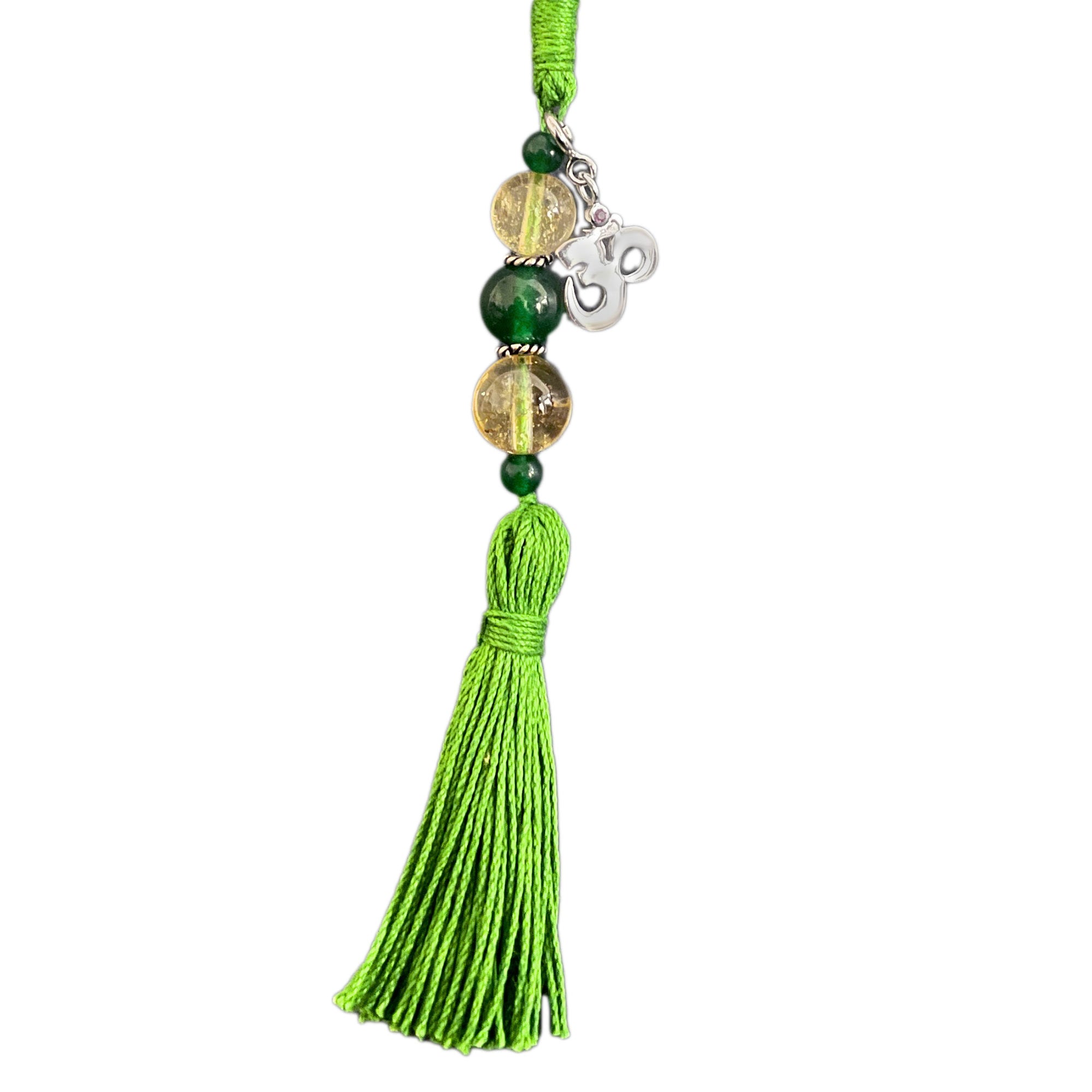 Om Silver Charm with Citrine & Green Jade Charmholder Lumba Rakhi