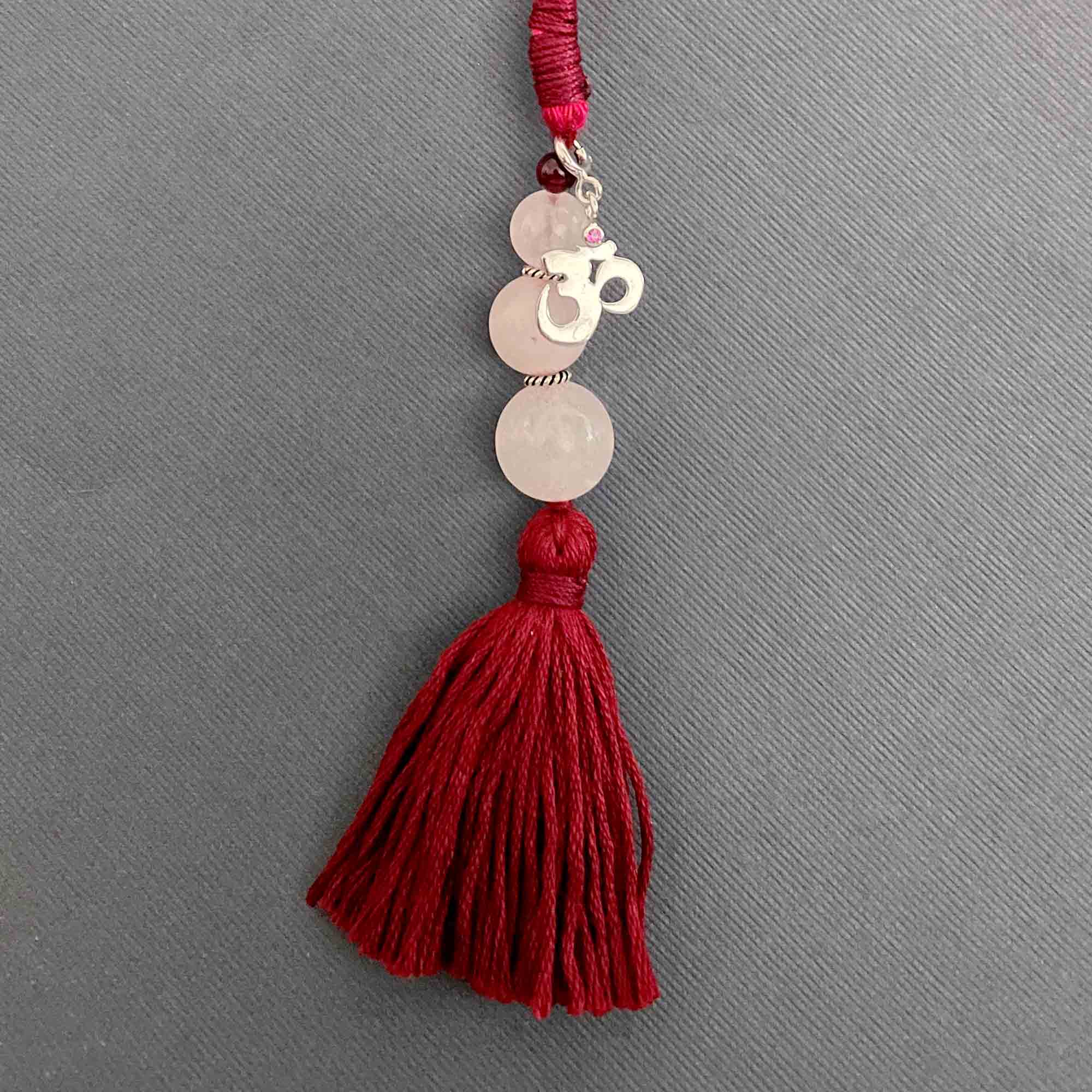 Om Silver Charm with Rose Quartz Charmholder Lumba Rakhi