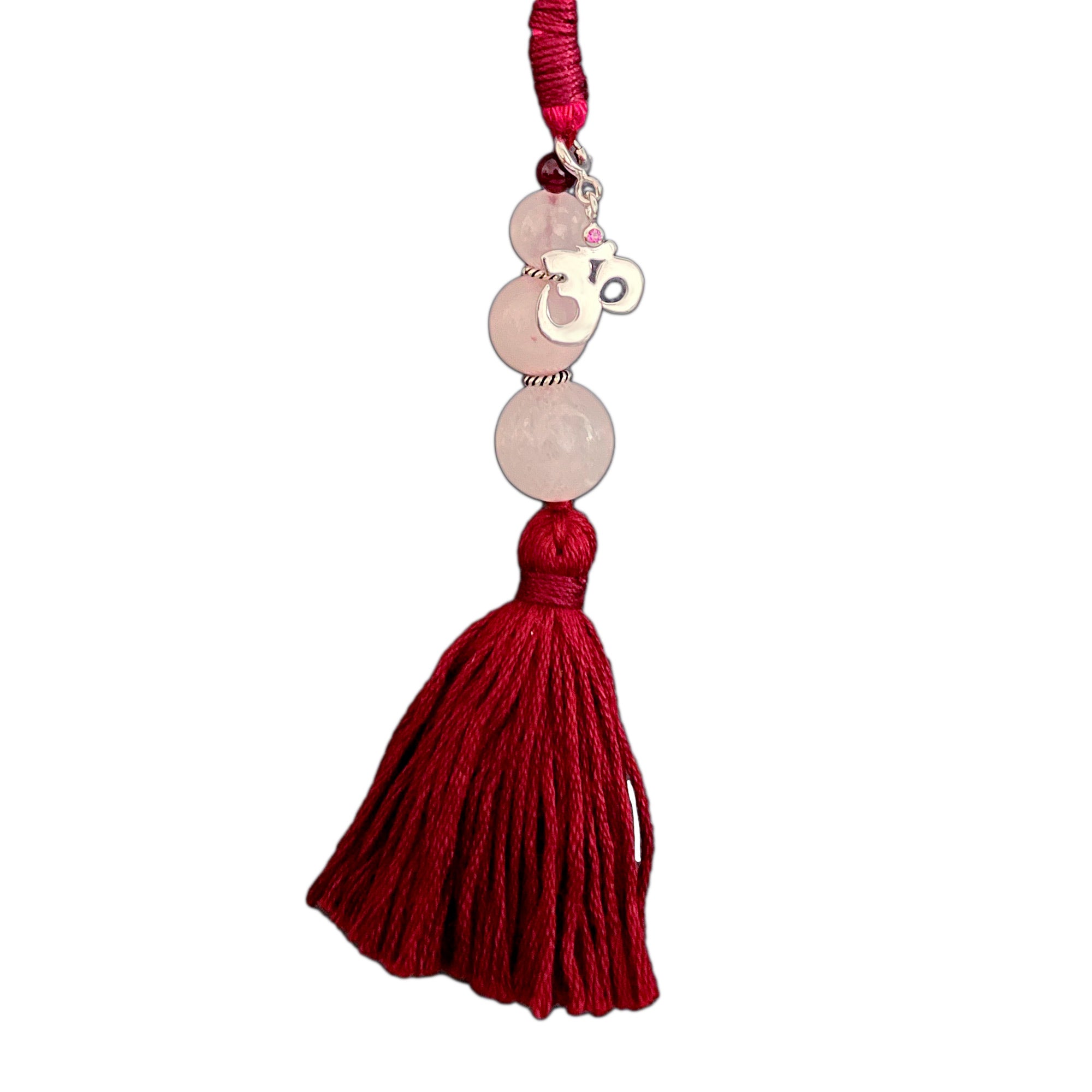 Om Silver Charm with Rose Quartz Charmholder Lumba Rakhi