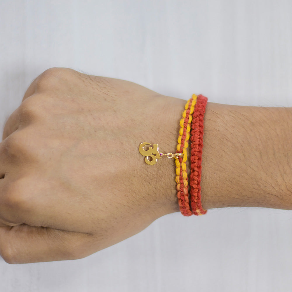 Om Gold-Plated Silver Charm Moli Rakhi Bracelet
