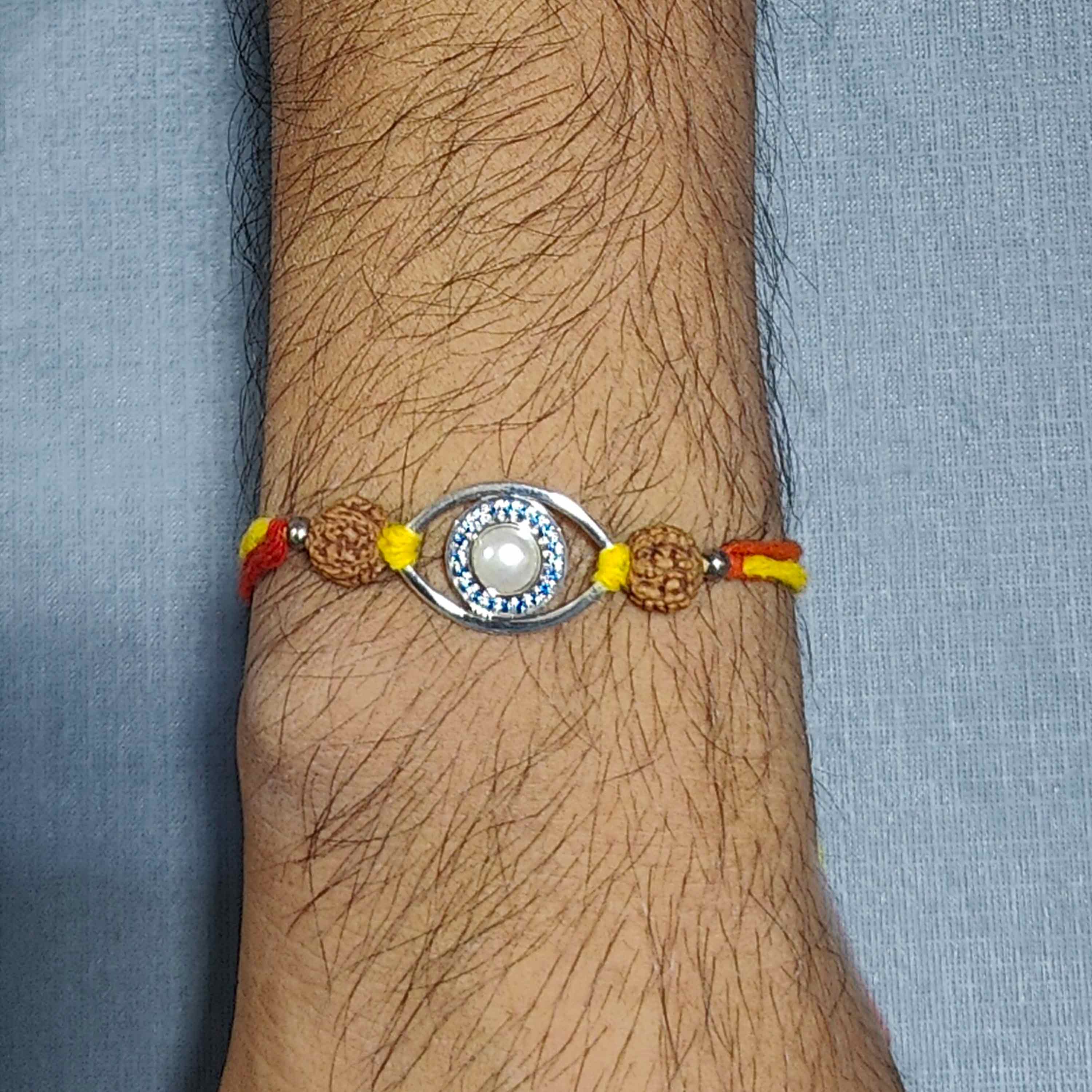 Pearl Iris Evil Eye Silver Pendant Moli Rakhi