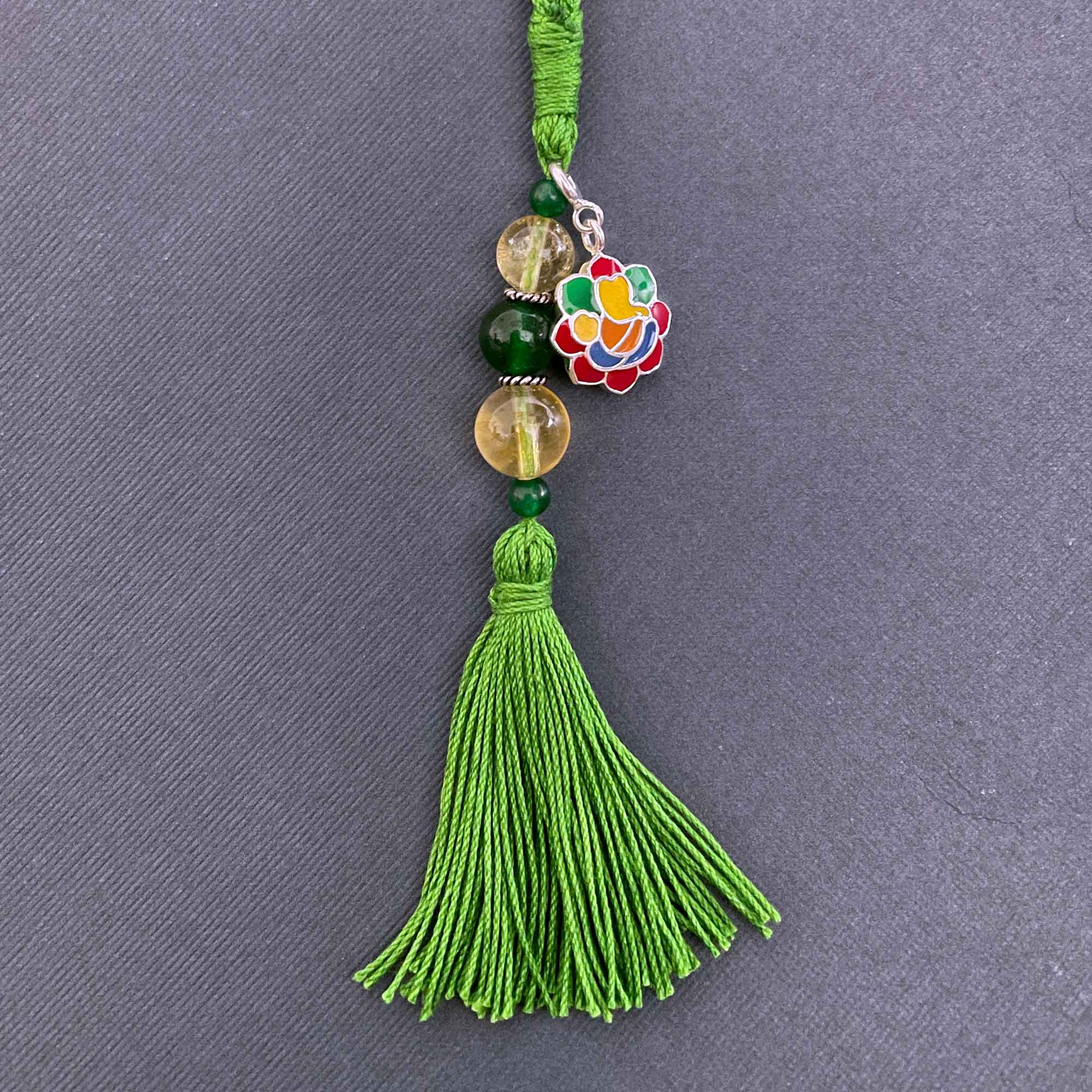 Rangoli Ganesha Silver Charm with Citrine & Green Jade Charmholder Lumba Rakhi