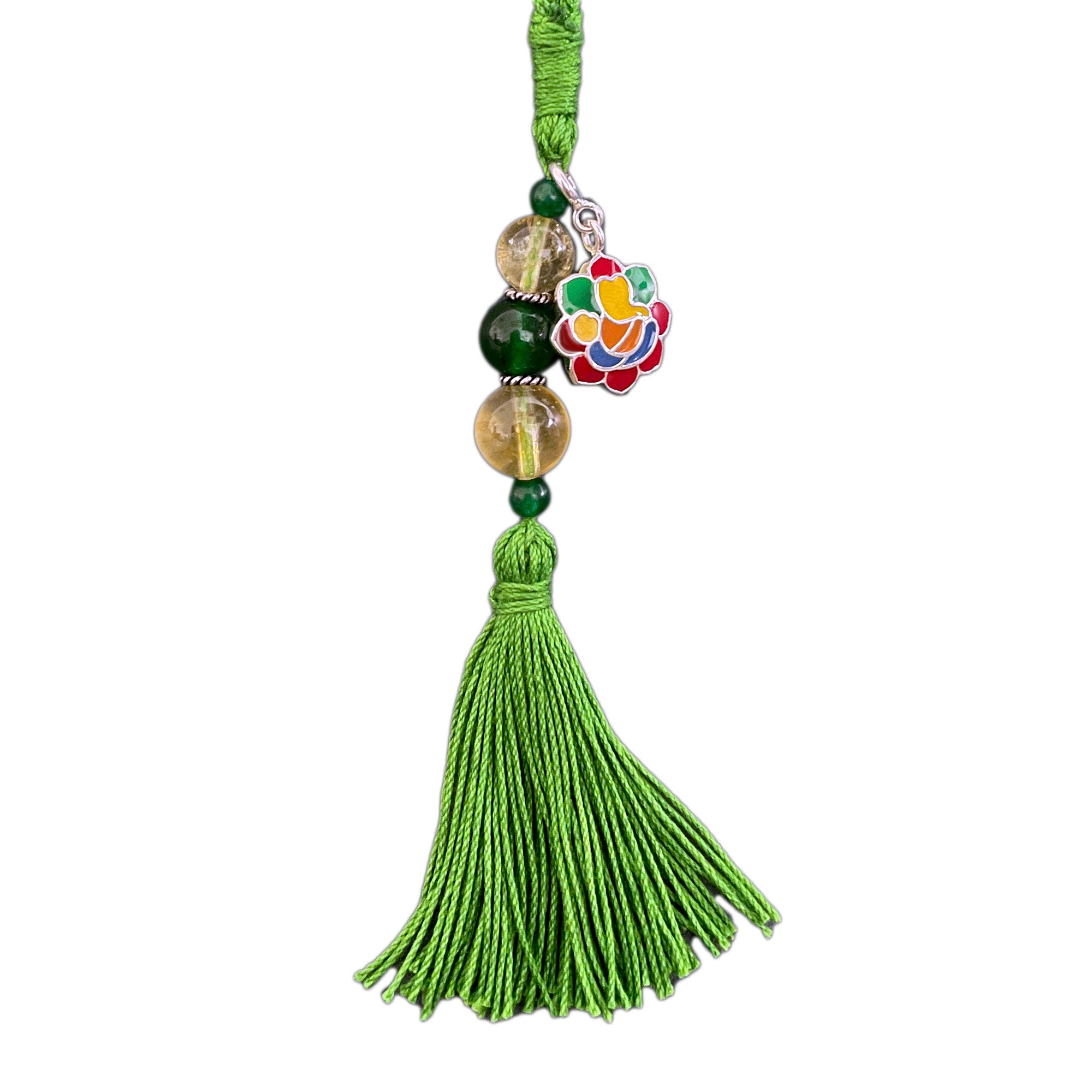 Rangoli Ganesha Silver Charm with Citrine & Green Jade Charmholder Lumba Rakhi