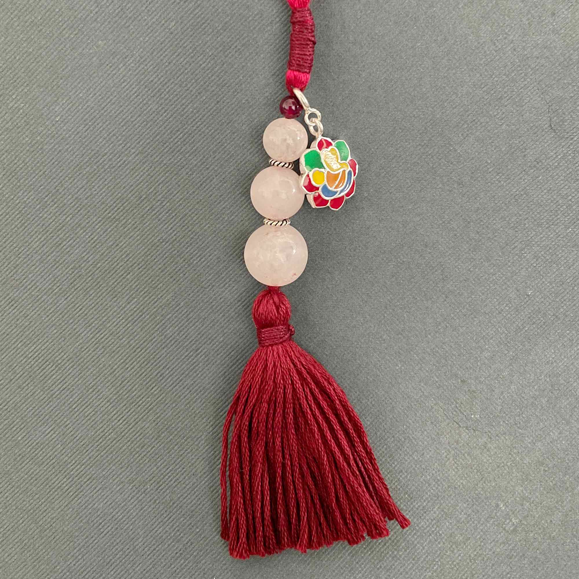 Rangoli Ganesha Silver Charm with Rose Quartz Charmholder Lumba Rakhi