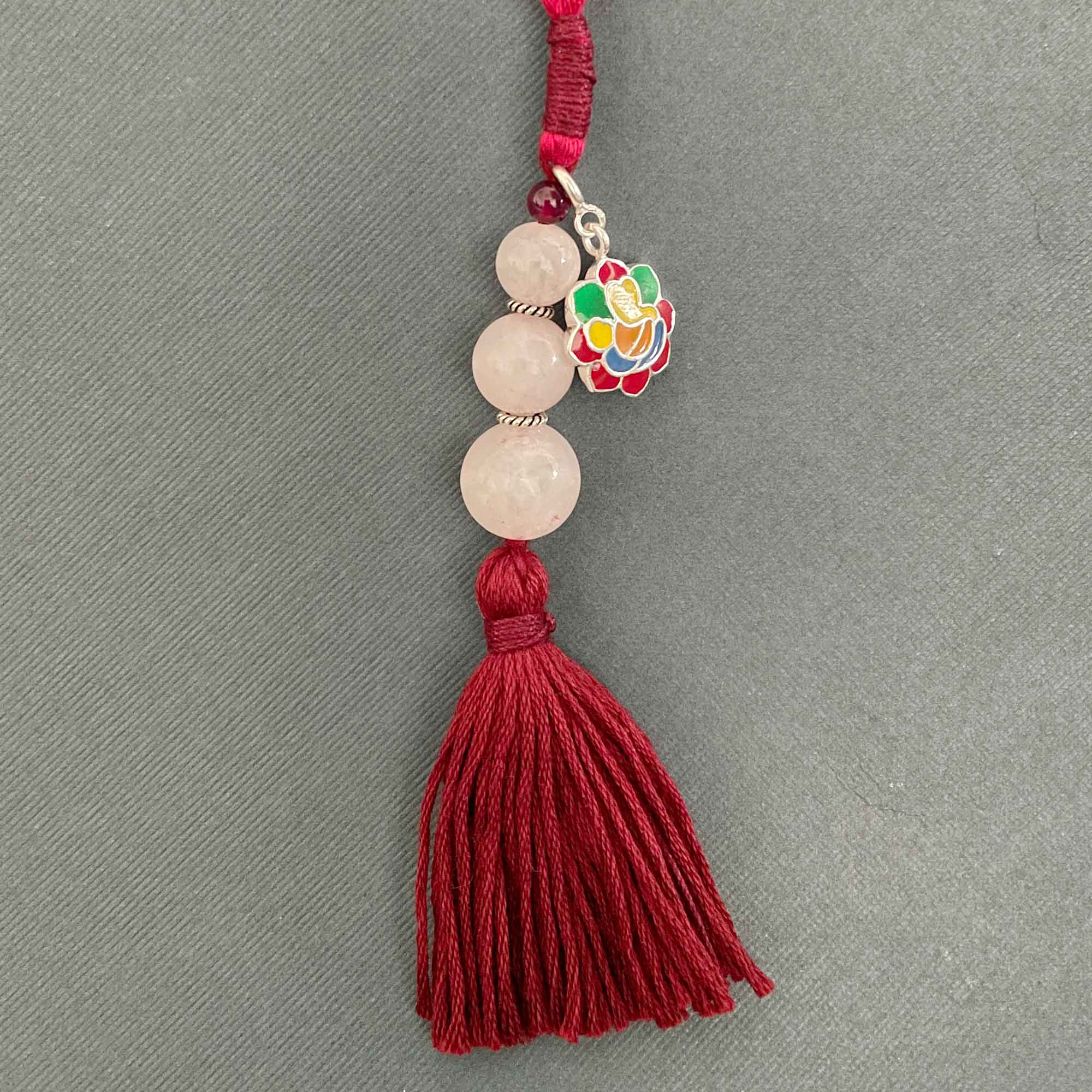 Rangoli Ganesha Silver Charm with Rose Quartz Charmholder Lumba Rakhi
