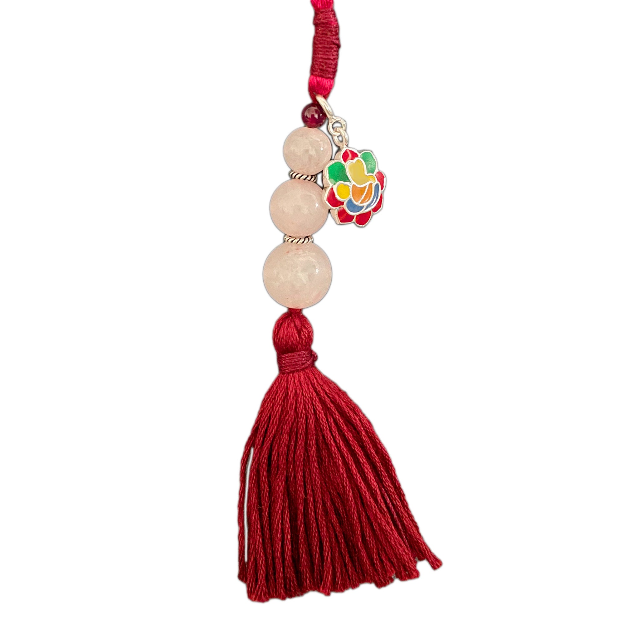 Rangoli Ganesha Silver Charm with Rose Quartz Charmholder Lumba Rakhi