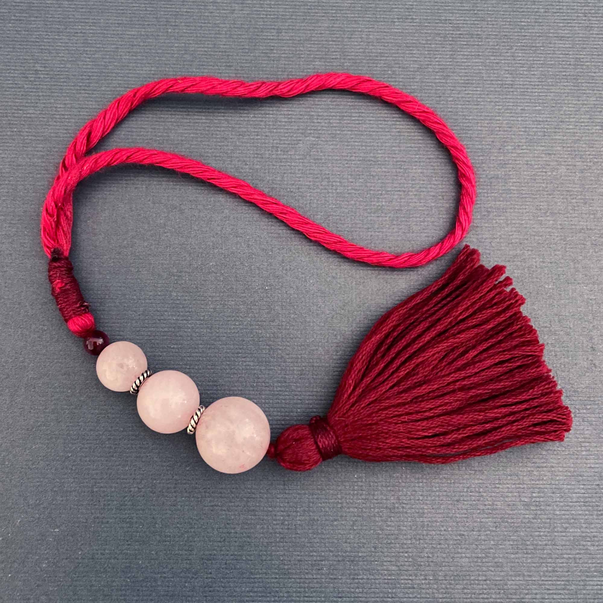 Damru Silver Charm with Rose Quartz Charmholder Lumba Rakhi