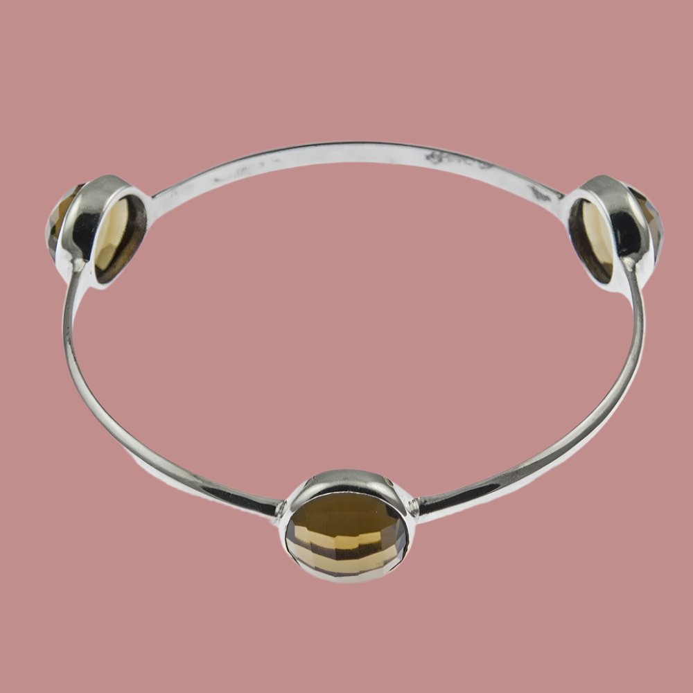 Sharadhi 3-Stone Silver Bangle in Smokey Quartz