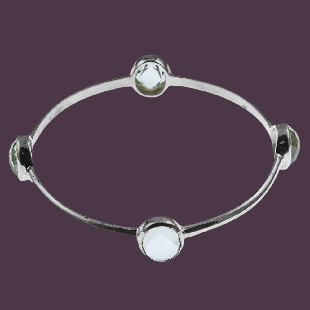 Sharadhi 4-Stone Silver Bangle in Green Amethyst