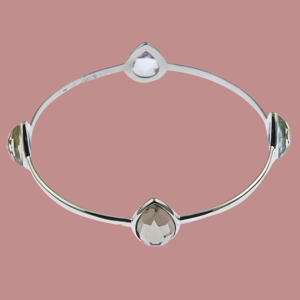 Sharadhi Silver Bangle in Pear Cut Soft Semis-2.6