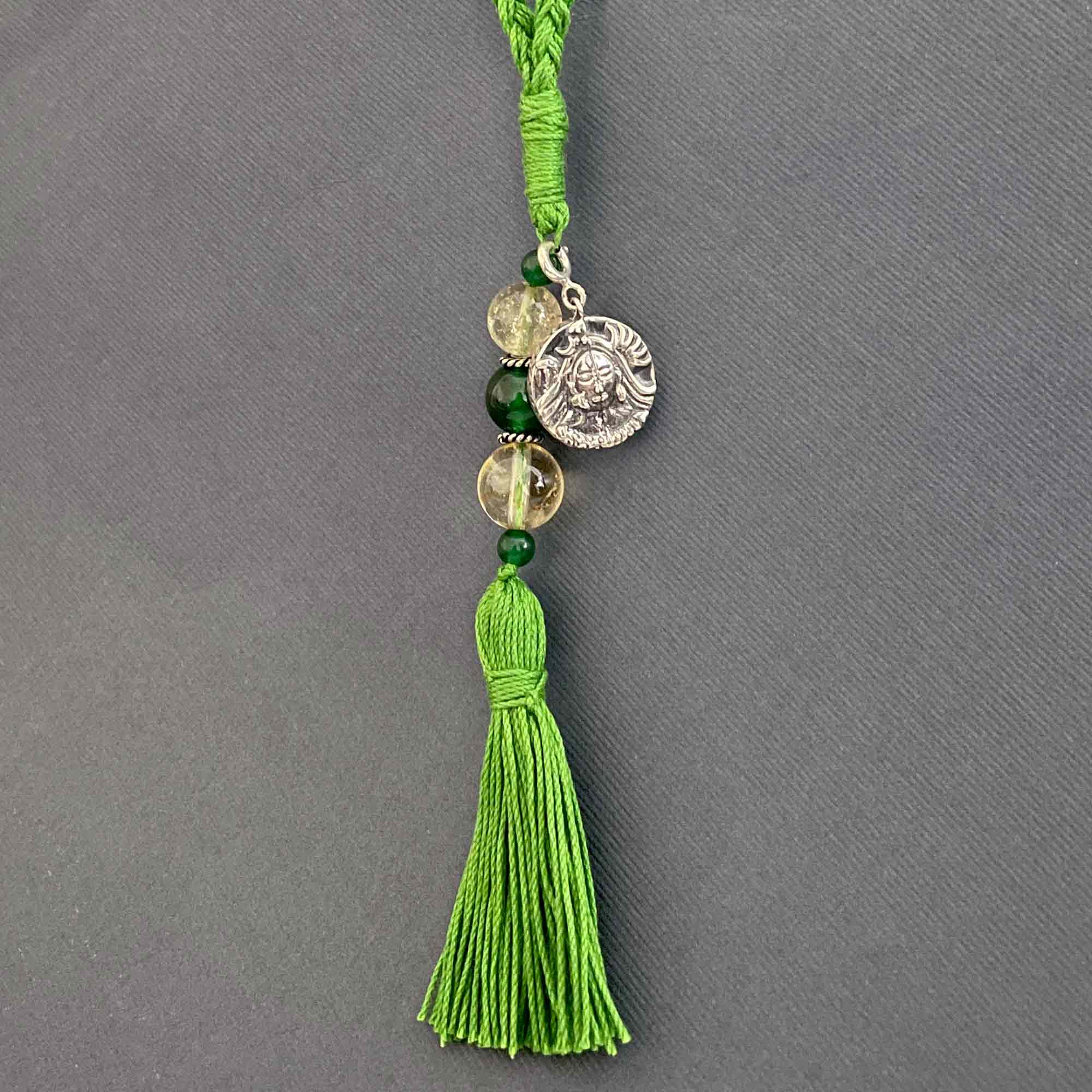Shiva Parvati Aashirwaad Silver Charm with Citrine & Green Jade Charmholder Lumba Rakhi