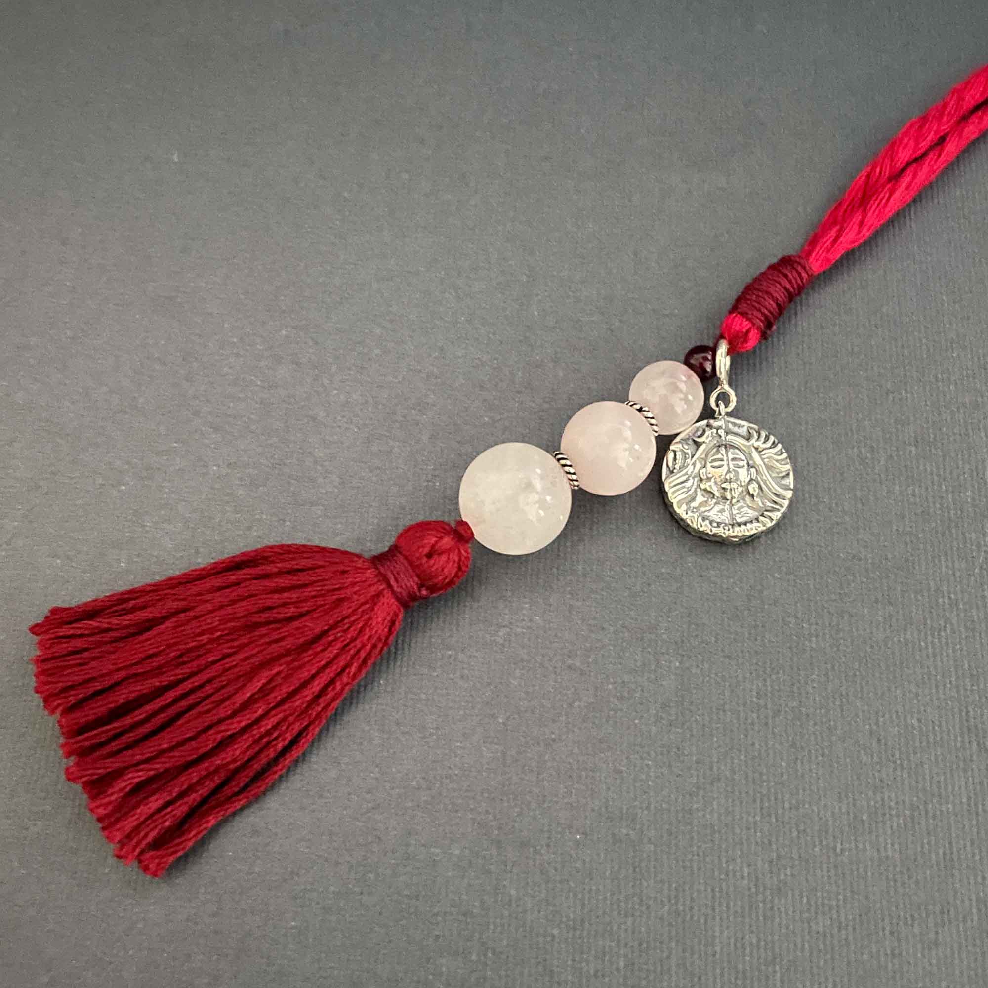 Shiva Parvati Aashirwaad Silver Charm with Rose Quartz Charmholder Lumba Rakhi